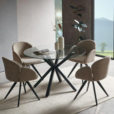Masa dining rotunda cu cadru metalic si blat din sticla securizata 120 cm diametru, 74 cm inaltime, T59